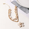 Summer Beach Natural Cowrie Shell & Glass Flower Pendant Double Layered Necklaces for Women FS-WGA7A0B-02-1