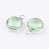 Silver Color Plated Brass Glass Flat Round Charms GLAA-M003-A-06S-2