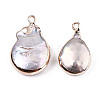 Electroplate Natural Baroque Pearl Keshi Pearl Pendants PEAR-Q008-22G-3