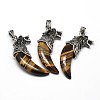 Antique Silver Zinc Alloy Natural Tiger Eye Big Pendants X-G-F228-63L-FF-1