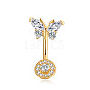 Brass Clear Cubic Zirconia Butterfly Curved Barbell Belly Rings WG440FB-02-2