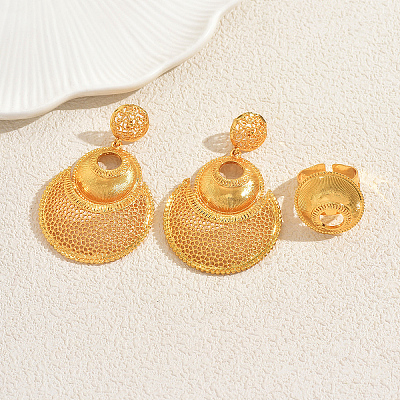 Alloy Hollow Round Stud Earrings & Cuff Rings Sets for Women FF3936-1