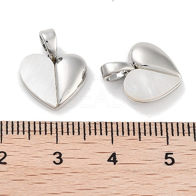 Brass Pave Natural Shell Peach Heart Charms KK-C051-21P-1
