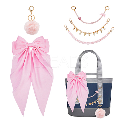 3Pcs 3 Styles Opaque Acrylic Chain & Glass Beaded & ABS Plastic Pearl Charm Purse Decorative Chains HJEW-HS00109-1