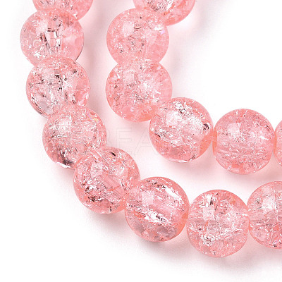1Strand Salmon Transparent Crackle Glass Round Beads Strands X-CCG-Q001-8mm-03-1