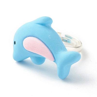 Resin 3D Dolphin Adjustable Rings RJEW-JR00428-02-1