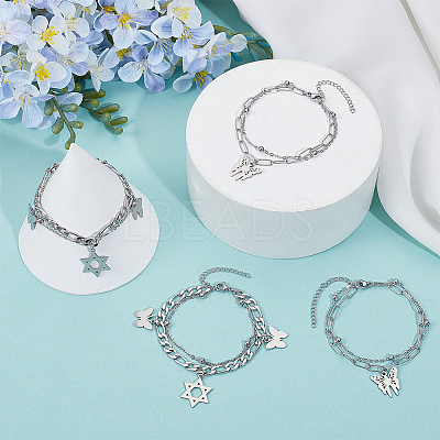 4Pcs 2 Styles Alloy Multi-strand Bracelets for Women BJEW-SC0001-59-1