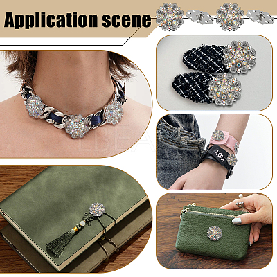 20Pcs Flower Zinc Alloy & Rhinestone & Glass Rivets BUTT-NB0001-84C-1