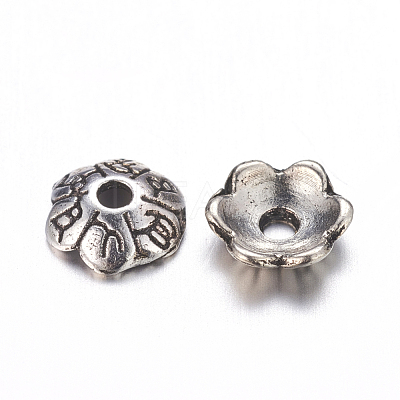 6-Petal Tibetan Style Alloy Flower Bead Caps TIBE-S220-AS-RS-1