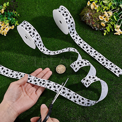 Polyester Football Pattern Ribbon OCOR-WH0078-556-1