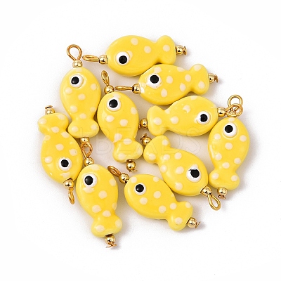 10Pcs Hand Painted Polka Dot Fish Porcelain Pendants PALLOY-YW00115-05-1
