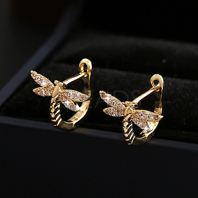 Brass Micro Pave Cubic Zirconia Dragonfly Hoop Earrings for Women WG01AB9-01-1