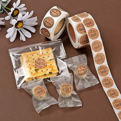 8 Rolls 4 Style Bake Theme Self-Adhesive Kraft Paper Stickers DIY-LS0003-42-1