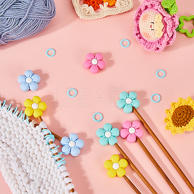 8Pcs 4 Colors Flower Silicone Beads Knitting Needle Protectors/Knitting Needle Stoppers DIY-SC0023-91-1