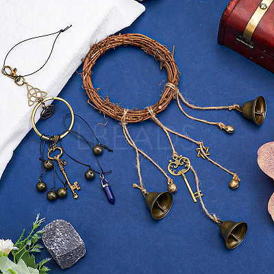 2Pcs 2 Style Rattan & Alloy Witch Bells for Door Knob AJEW-GF0008-21-1