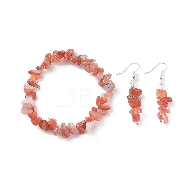 Natural Red Agate Chips Beaded Jewelry Set SJEW-JS01232-04-1