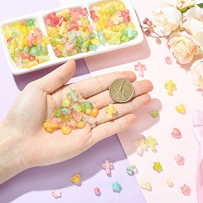 350Pcs 7 Styles Frosted Transparent Acrylic Beads OACR-YW0004-64-1
