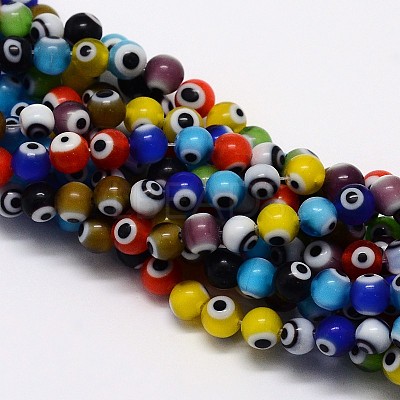 Handmade Evil Eye Lampwork Round Bead Strands LAMP-L055-8mm-M-1