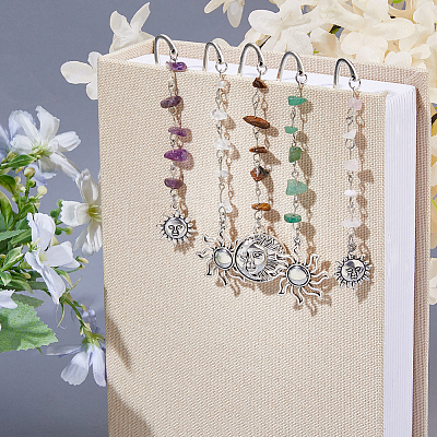 15Pcs 5 Color Sun Alloy Bookmark AJEW-FH00050-1