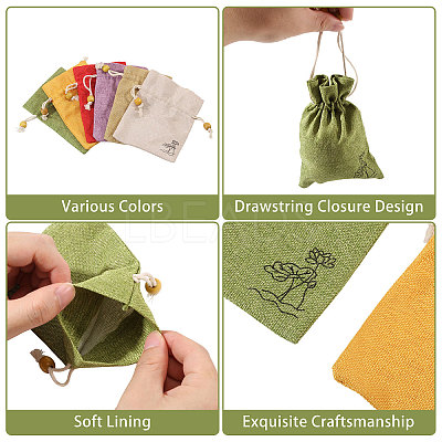 24Pcs 6 Colors Flower Printed Cloth Drawstring Bags ABAG-CA0001-22B-1