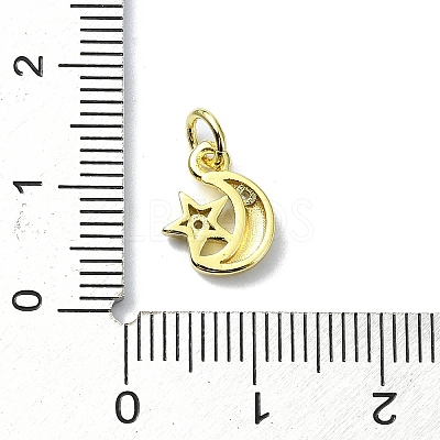 Moon Theme Brass Micro Pave Clear Cubic Zirconia Charms KK-H475-57G-05-1