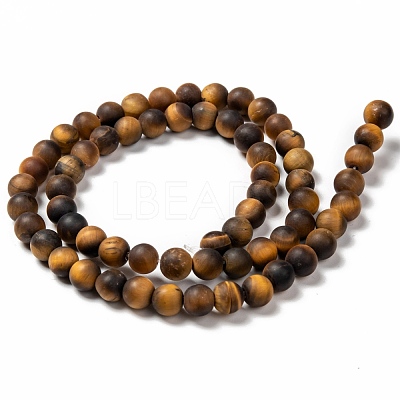 Natural Frosted Tiger Eye Round Bead Strands G-M064-6mm-02-1