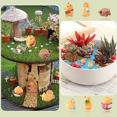 18Pcs 6 Styles Resin Chick & Stump with Mushroom Ornaments DJEW-TA0001-41-1