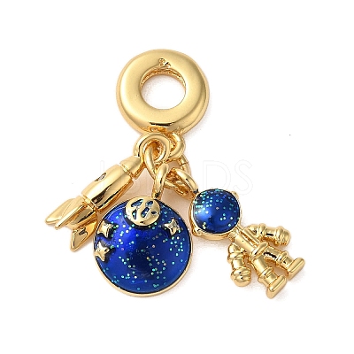 Rack Plating Brass Blue Enamel European Dangle Charms X-KK-P279-31G-1