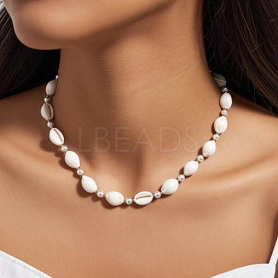 Bohemian Summer Beach Vacation Ocean Natural Cowrie Shell & Faux Pearl Beaded Necklaces HB1516-1