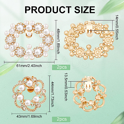 4Pcs 2 Styles Flower/Oval Alloy Rhinestone Detachable Shoe Buckle Clips FIND-FG0003-15-1
