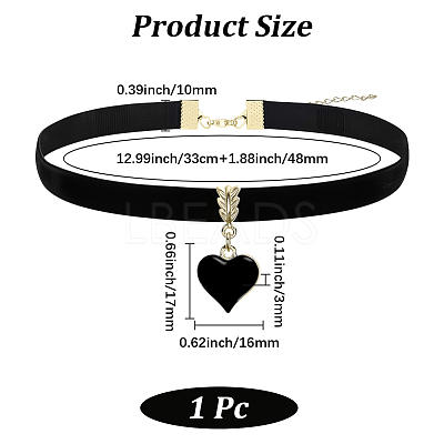 Alloy Enamel Heart Pendant Black Velvet Choker Necklaces for Women NJEW-WH20014-01B-1