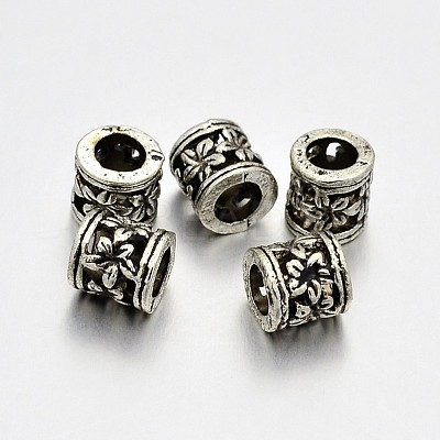 Tibetan Style Alloy Hollow Column with Flower Large Hole European Beads PALLOY-E381-03AS-NR-1