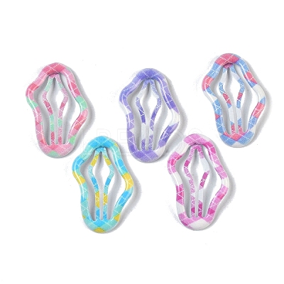 10Pcs 5 Colors Tartan Pattern Epoxy Resin Snap Hair Clip PHAR-P009-01J-1