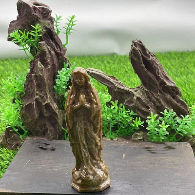 Natural Indian Jade Carved Healing Virgin Mary Figurines PW-WG30485-27-1