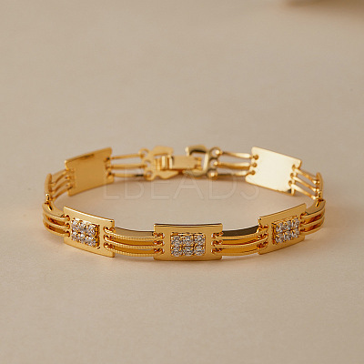 Brass Pave Clear Cubic Zirconia Link Chain Bracelets for Women WGA76CD-04-1