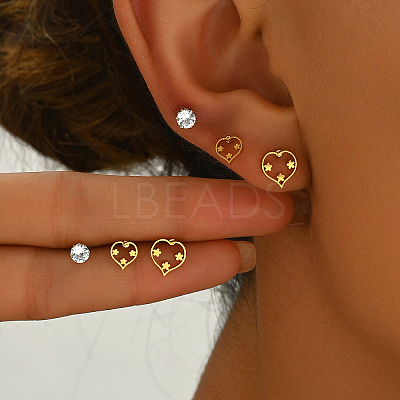 3 Pairs Heart 201 Stainless Steel Stud Earring Sets FG5977-4-1