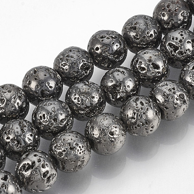 Electroplated Natural Lava Rock Beads Strands G-T061-55D-12mm-1
