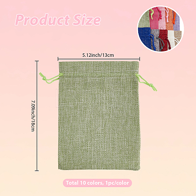 10Pcs 10 Colors Rectangle Burlap Packing Pouches ABAG-SP0001-50-1