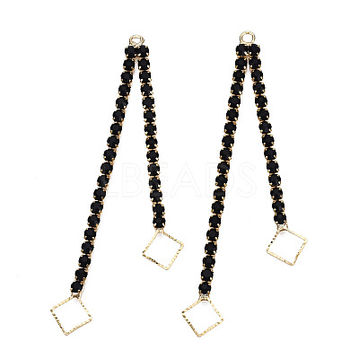 Brass Pave Jet Rhinestone Chain with Rhombus Big Pendants KK-N216-422-02LG-1