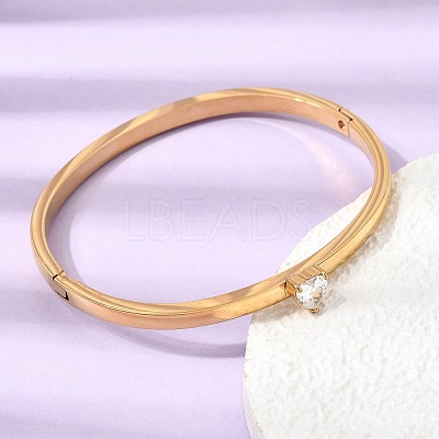 304 Stainless Steel Pave Clear Cubic Zirconia Heart Hinged Cuff Bangles for Women SA-CBAC920-17G-1