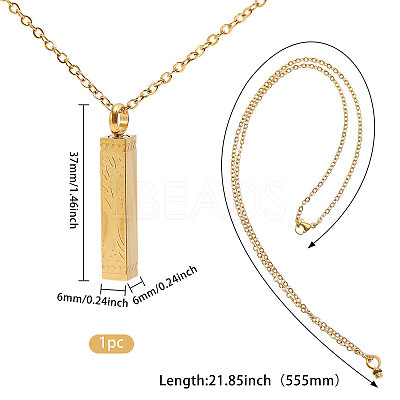 304 Stainless Steel Rectangle with Tree of Life Pendant Urn Ashes Necklaces NJEW-WH0036-030G-1