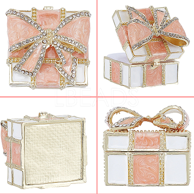 Square Bowknot Alloy Enamel with Crystal Rhinestone Jewelry Magnetic Storage Boxes CON-SP0001-32A-1