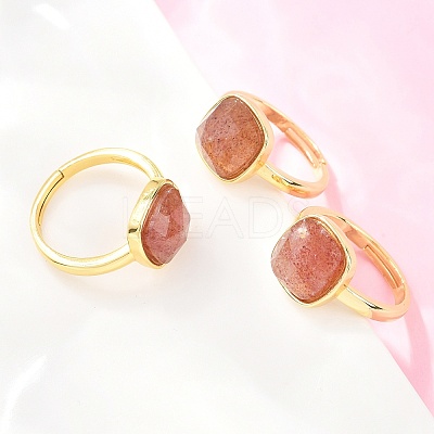 Natural Strawberry Quartz Finger Rings with Brass Findings G-H353-04G-05-1