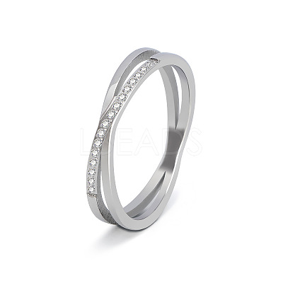 304 Stainless Steel Micro Pave Clear Cubic Zirconia Finger Rings for Women FS-WG1B662-08-1