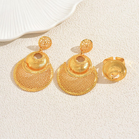 Alloy Hollow Round Stud Earrings & Cuff Rings Sets for Women FF3936-1