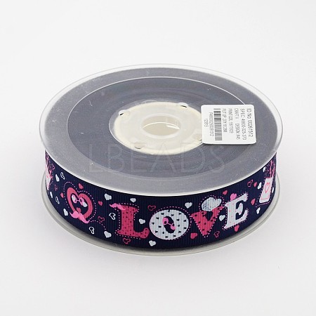 Valentine's Day Word Love Printed Polyester Grosgrain Ribbons for Gift Packaging SRIB-F001-02F-1