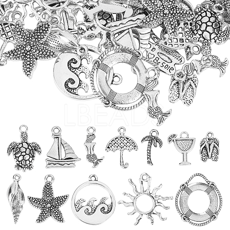 72Pcs 12 Style Beach Theme Tibetan Style Alloy Pendants FIND-SC0003-10-1