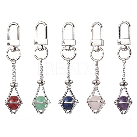 304 Stainless Steel Chain Pouch Natural Gemstone Pendant Decorations HJEW-JM01889-01-1