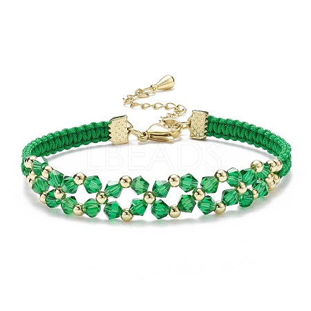 Glass Braided Flower Link Bracelet for Women BJEW-TA00130-01-1