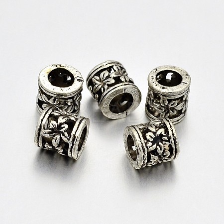 Tibetan Style Alloy Hollow Column with Flower Large Hole European Beads PALLOY-E381-03AS-NR-1